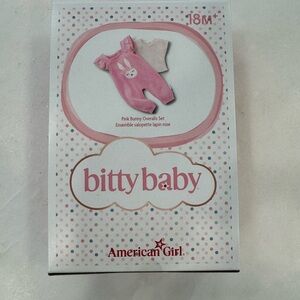 American Girl Bitty Baby Pink Bunny Overalls Set (New in box)